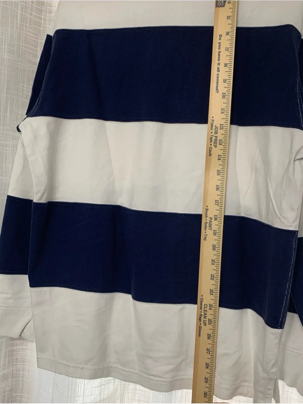 Ralph Lauren Men's Navy and White Striped Rugby Polo with Gold Pony Oversized